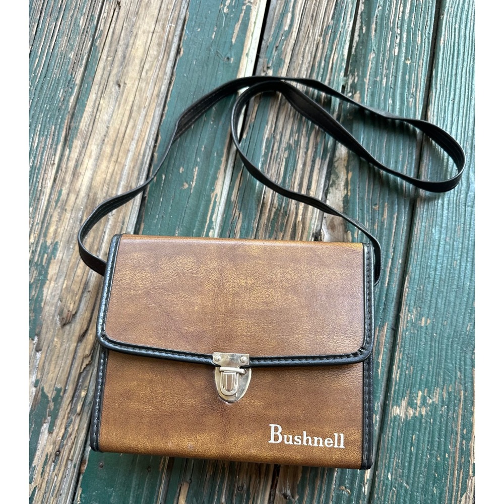Vintage Bushnell Brown Faux Leather Binocular Case Crossbody Bag